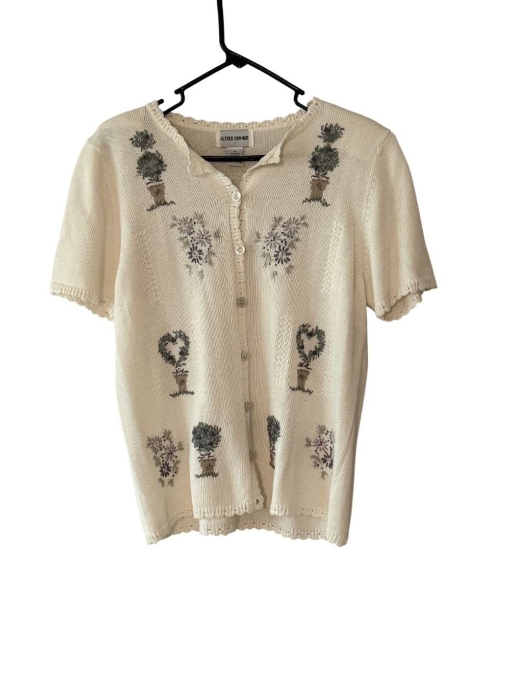 Alfred Dunner Vintage Women Cottagecore Cardigan Sweater Floral Embroidery Small